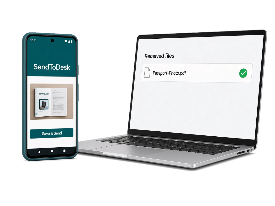 SendToDesk on Android sending a file to SendToDesk Desktop on Windows